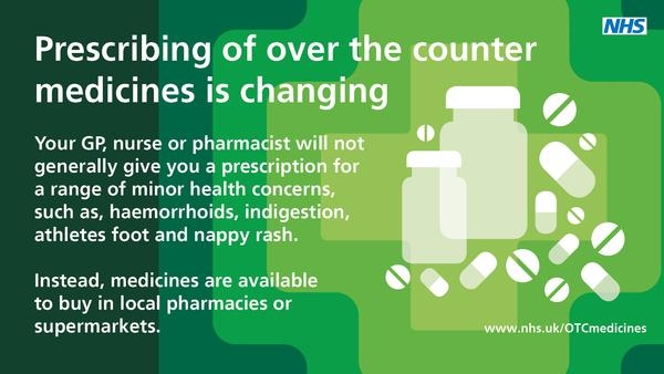 Prescribing of Over The Counter Medicines is changing Your GP, nurse or pharmacist will not generally give you a prescription for a range of minor health concerns, such as, haemorrhoids, indigestion, athletes foot, and nappy rash. Instead, medicines are available to buy in local pharmacies or supermarkets. 